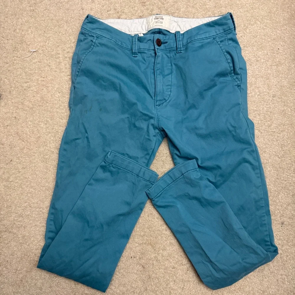 Hollister Skinny Chino Pants Teal Slim Fit Cotton Twill Men's Size 31x32